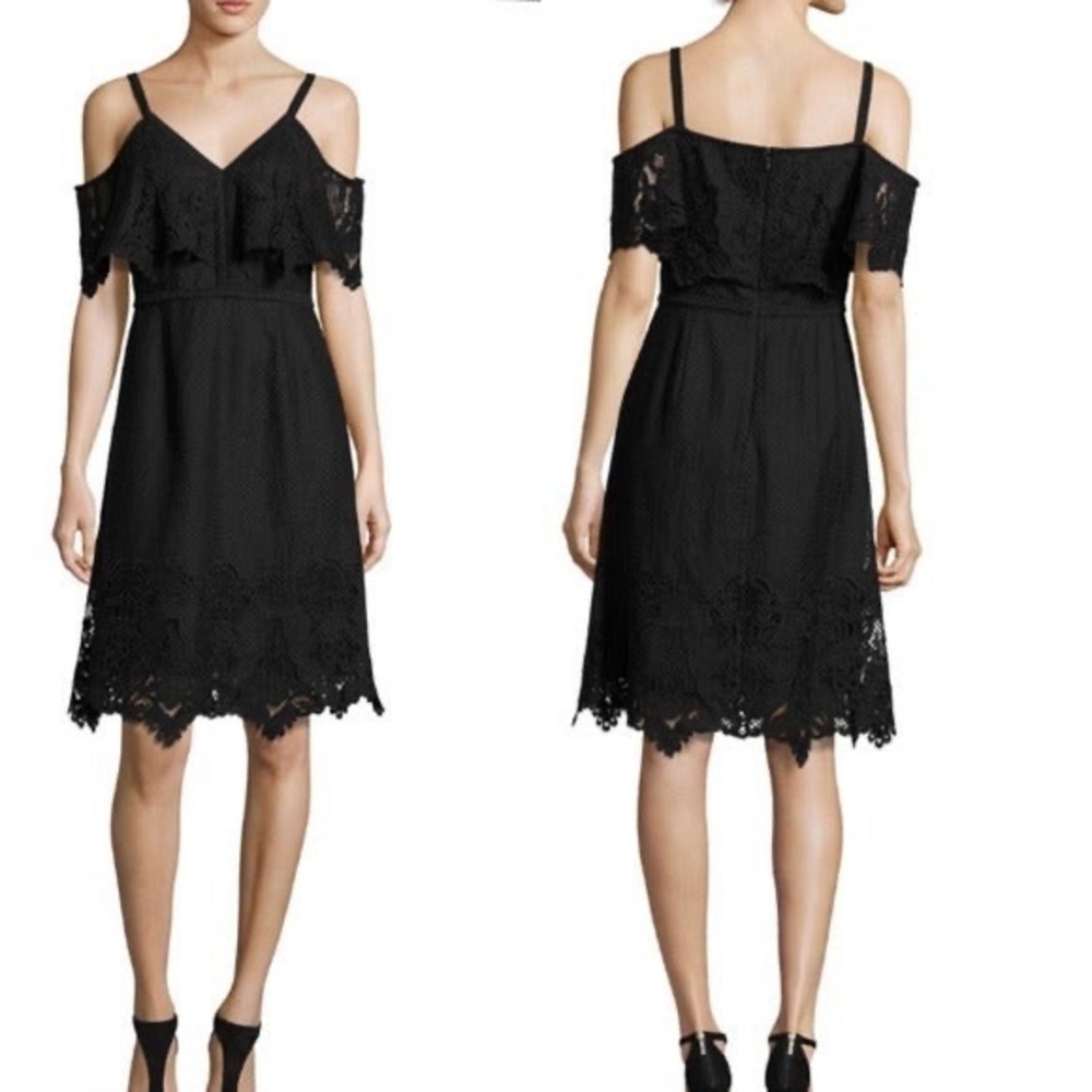 KOBI HALPERIN Black Lace Open Shoulder Helene Dress Size 6